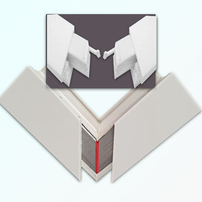 Műanyag ajtó profil sarokmetszet és hegeszthető saroktuskó – stabil, tartós sarokmerevítés